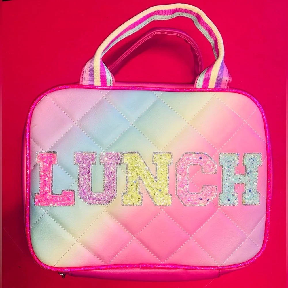 Rainbow Pink Heart Lunch Cooler Lunch Bag Kids School Pets Food Pic Nic Travel